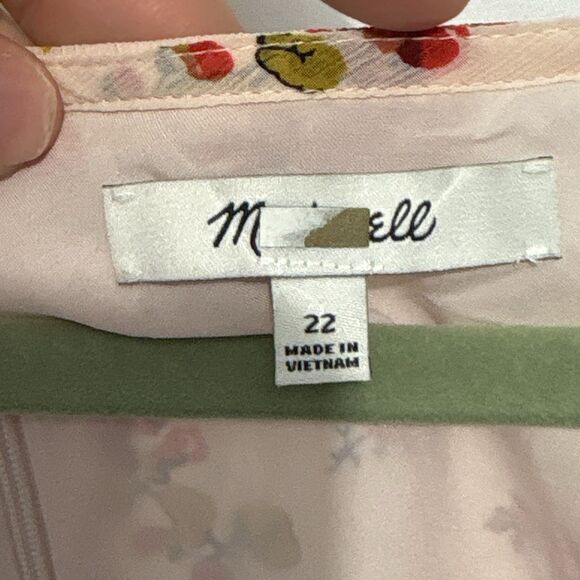 Madewell Tie-Sleeve Ruffle-Waist Midi Dress Pink Floral Sz 22 Cottagecore Plus - Picture 9 of 12
